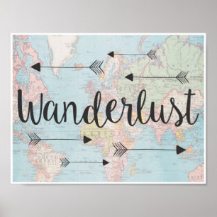 Wanderlust på affischen för vintagevärldskarta poster