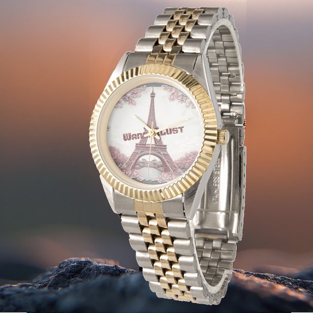 Wanderlust Paris Eiffel Tower Blush Pink Travelers Armbandsur (Wanderlust Paris Eiffel Tower Blush Pink Travelers Watch)