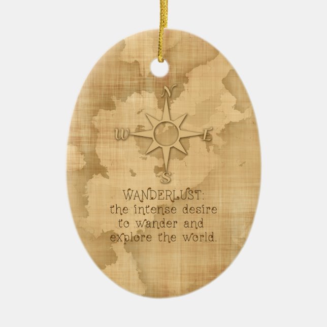 "Wanderlust…", Resande citationstecken på Julgransprydnad Keramik (Framsidan)