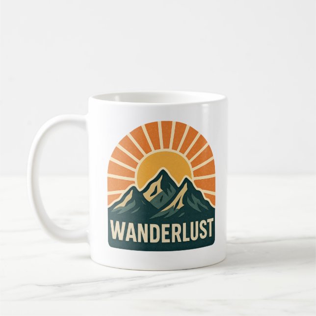 Wanderlust Retro Blue Mountain Sunrise Nature Art Kaffemugg (Vänster)
