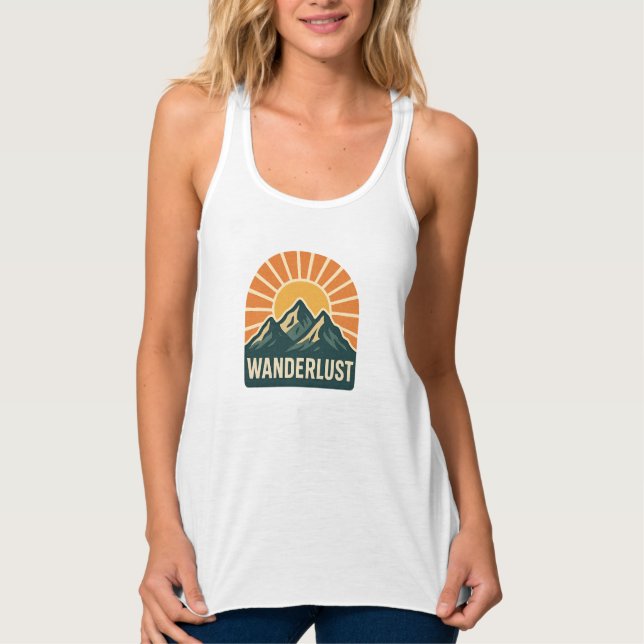 Wanderlust Retro Blue Mountain Sunrise Outdoor Sun Linne Med Racerback (Framsida)