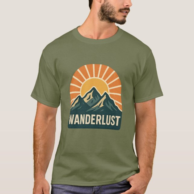Wanderlust Retro Blue Mountain Sunrise Outdoor Sun T Shirt (Framsida)