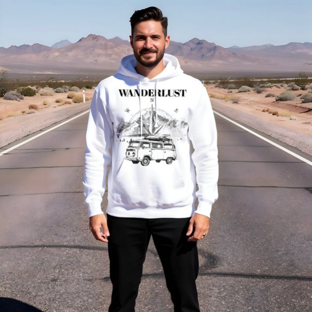 Wanderlust Retro Husbil & Bergkompass Ske Hoodie (Skapare uppladdad)