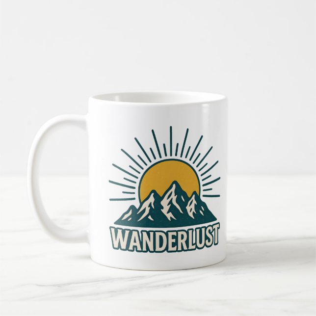 Wanderlust Retro Teal Mountain Sunrise | Hiking Kaffemugg (Vänster)