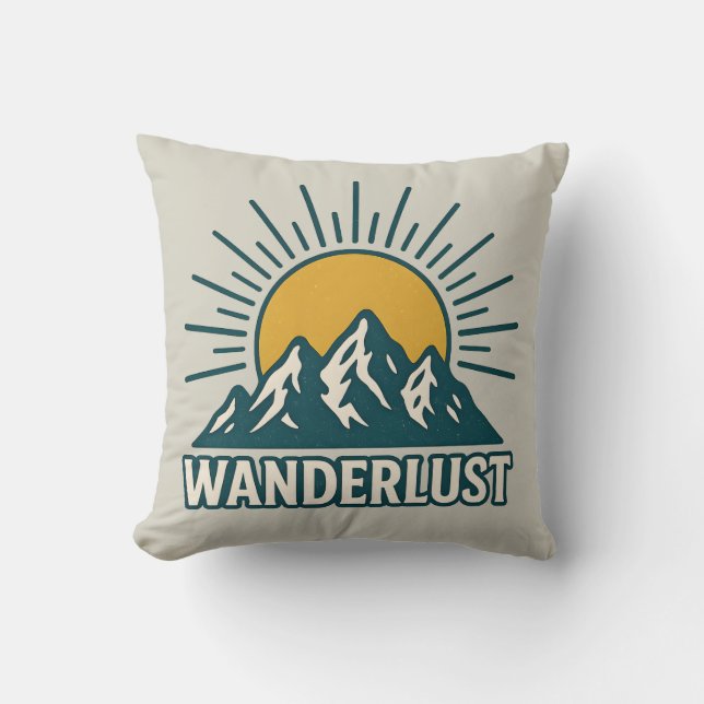 Wanderlust Retro Teal Mountain Sunrise | Hiking Kudde (Framsida)