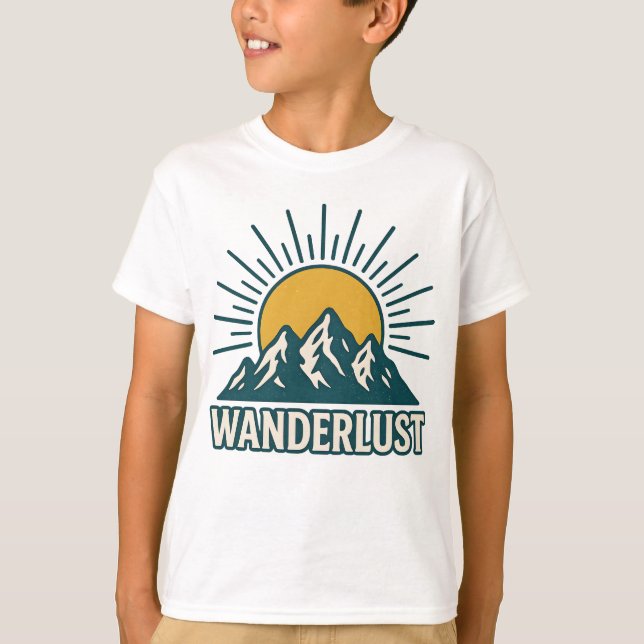 Wanderlust Retro Teal Mountain Sunrise | Hiking T Shirt (Framsida)