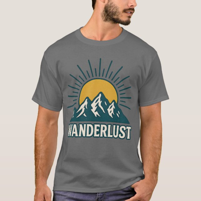 Wanderlust Retro Teal Mountain Sunrise | Hiking T Shirt (Framsida)