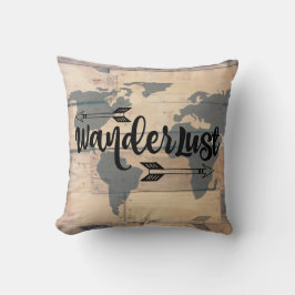 Wanderlust Rustic Wood Travel Dekorativ kudde