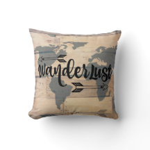 Wanderlust Rustic Wood Travel Dekorativ kudde