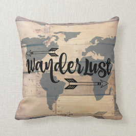 Wanderlust Rustic Wood Travel Dekorativ kudde