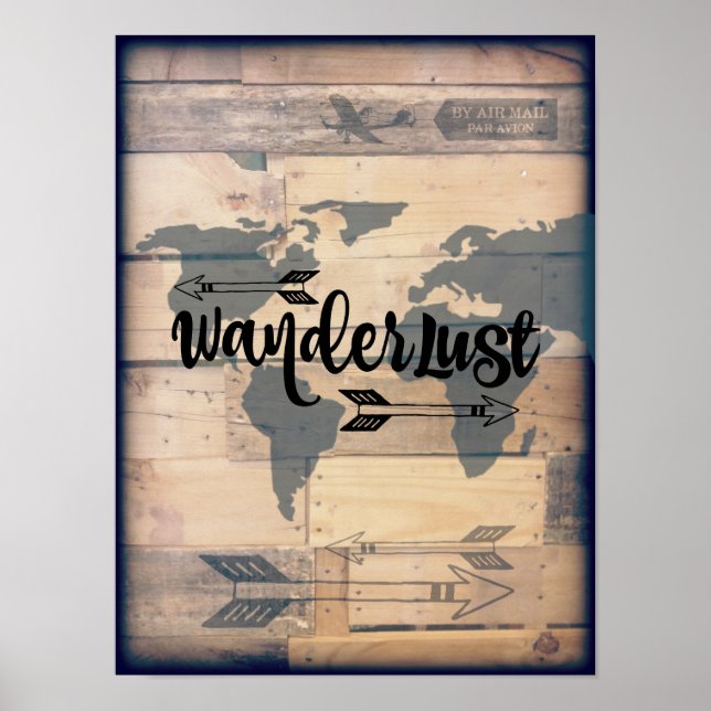 Wanderlust Rustic Wood Travel Poster (Framsidan)
