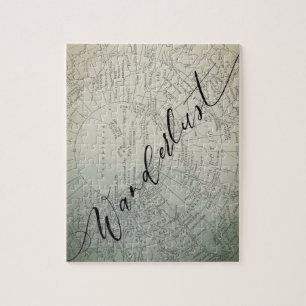 Wanderlust Teal Ombre Watercolor Äventyr Karta Pussel