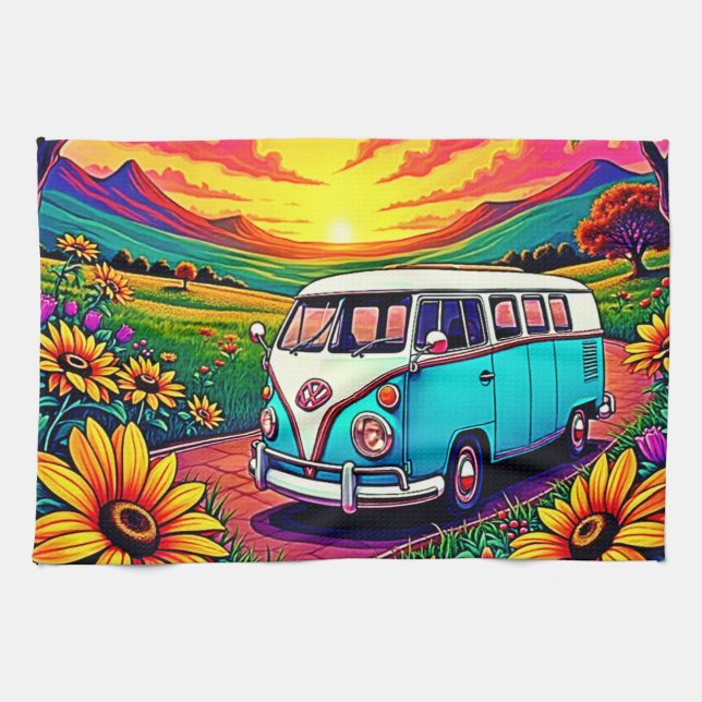 Wanderlust Van Sunset Art Kökshandduk (Horisontell)