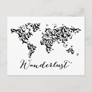 Wanderlust, världskarta med flygande fåglar vykort