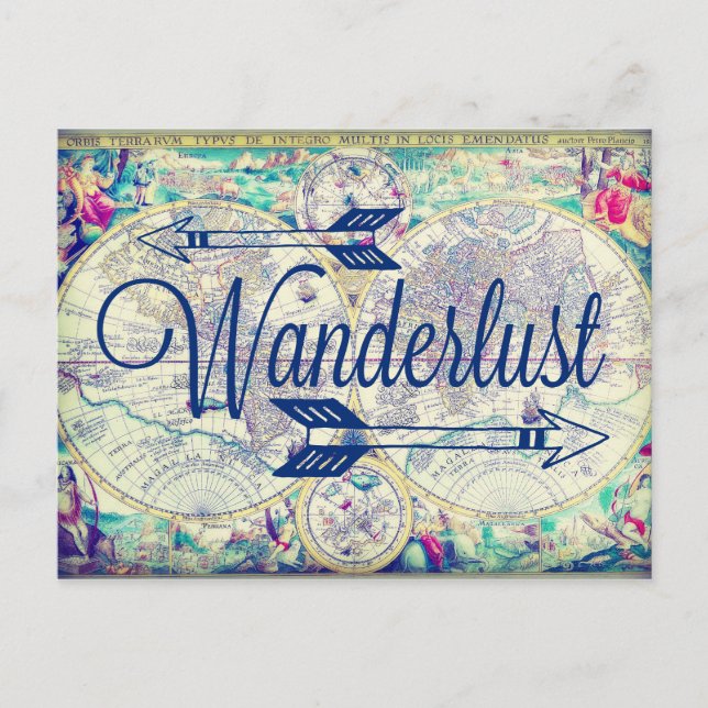 Wanderlust Vintage Karta Travel Postcard Vykort (Framsida)