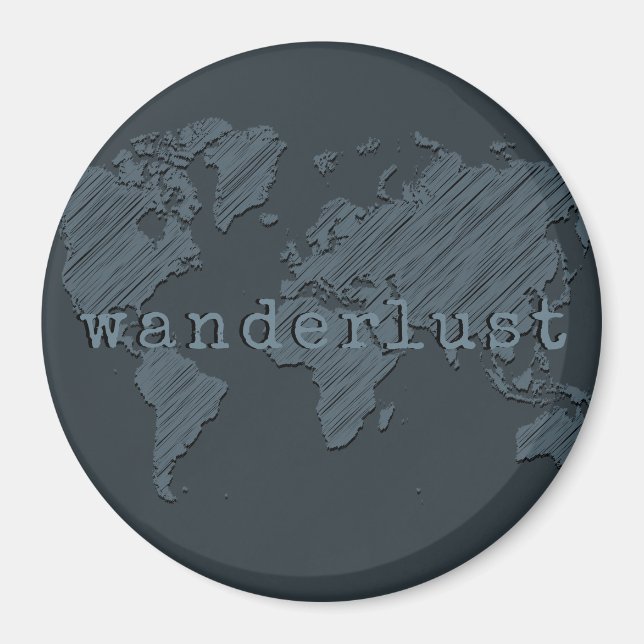 Wanderlust World Map | Gunmetal Grått Magnet (Framsidan)
