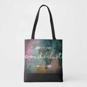 Wanderlust World Map Tote Bag Tygkasse