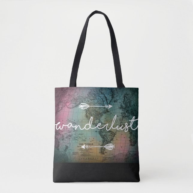 Wanderlust World Map Tote Bag Tygkasse (Framsida)