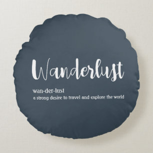 Wanderlustdefinition vit grått blue färg rund kudde