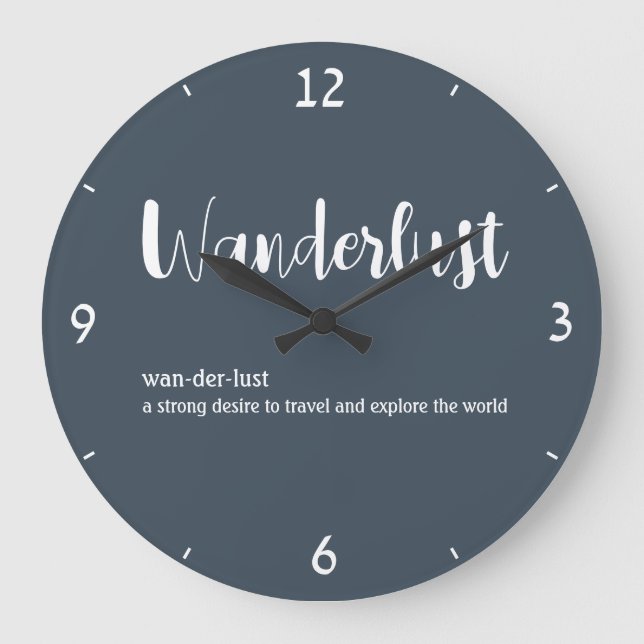 Wanderlustdefinition vit grått blue färg stor klocka (Framsida)