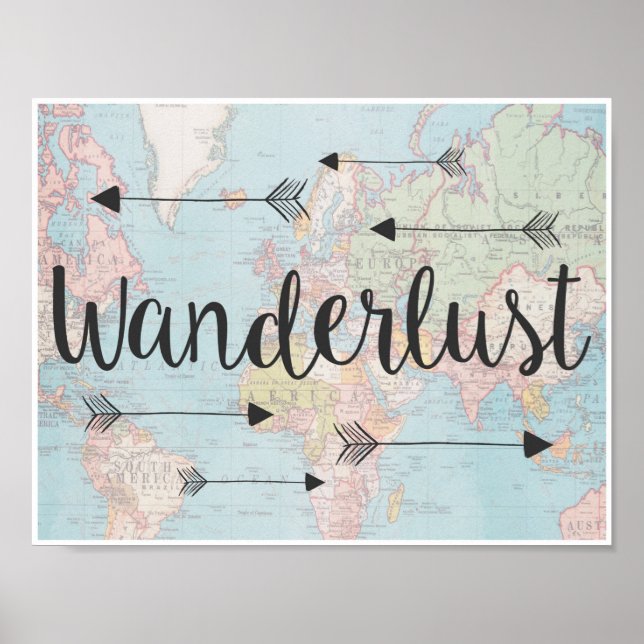 Wanderlusten på vintagens världskarta poster (Framsidan)