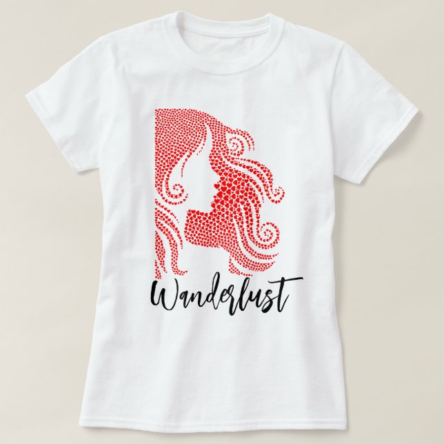 Wanderlustids Silhouette i Red Hearts T Shirt (Design framsida)