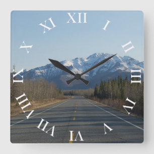 Wanduhr Highway i Alaska Fyrkantig Klocka