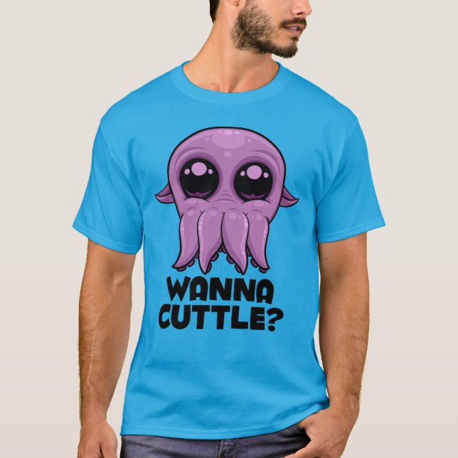 Wanna Cuttle Cute Tecknad Cuttlefish T Shirt (Framsida)