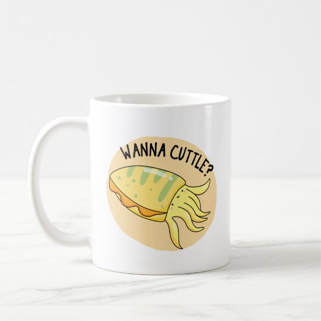 Wanna Cuttle Funny Cuttlefish Pun Kaffemugg (Vänster)