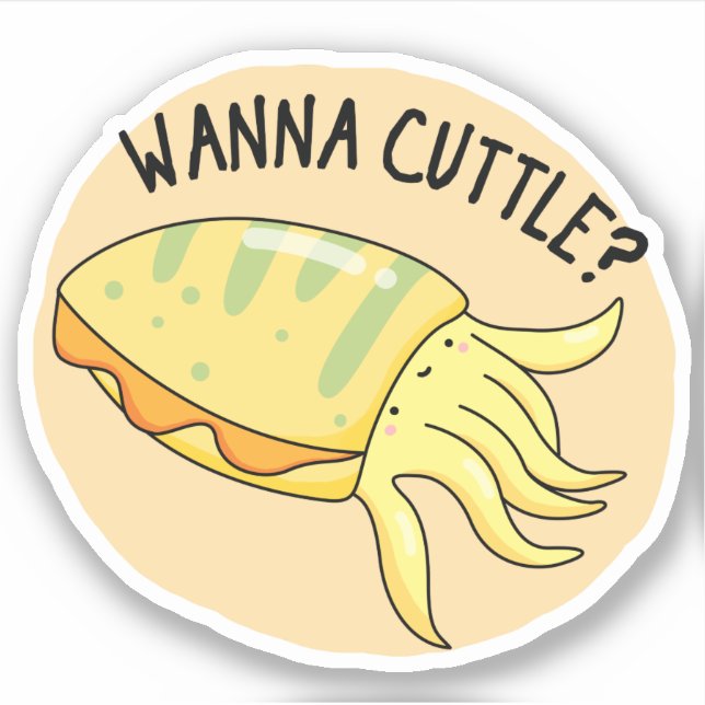 Wanna Cuttle Funny Cuttlefish Pun Klistermärken (Framsida)
