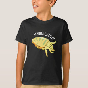 Wanna Cuttle Funny Cuttlefish Pun Mörk BG T Shirt