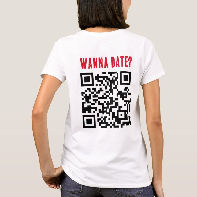 Wanna Date Qr Code Funny Red Black T Shirt (Baksida)