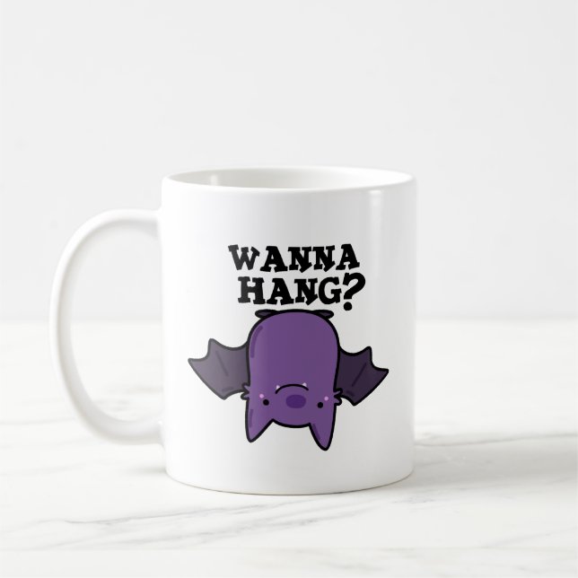 Wanna hang Funny Animal Fladdermus Pun Kaffemugg (Vänster)