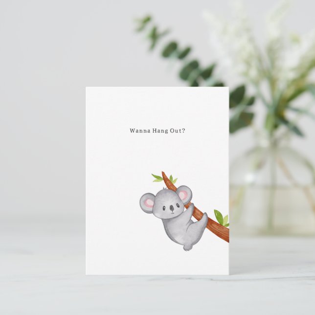 Wanna Hang Out Koala Bear Illustration Vykort (Stående Fram)