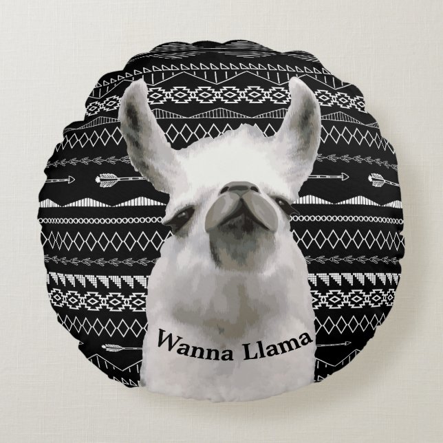 Wanna Llama Tribal Aztec Mönster Rund Kudde (Framsidan)
