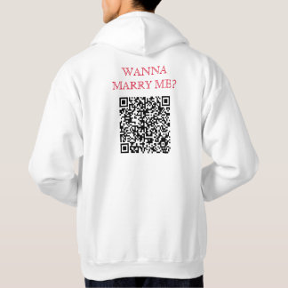 Wanna Marry Me QR-kod på Back Funny White Hoodie