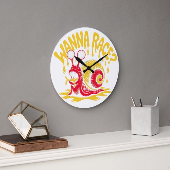 Wanna Race? Funny Melting Snail Ironic Wall Clock Stor Klocka (Kontor)