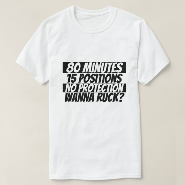 Wanna Ruck Rugby Humor Black White T-shirt (Design framsida)