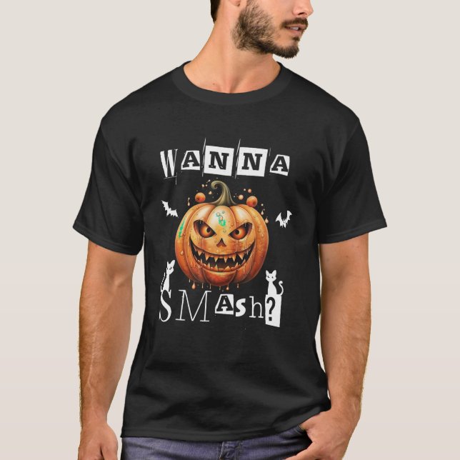 Wanna Smash Pumpkin Scary Happy halloween 2023 Cos T Shirt (Framsida)