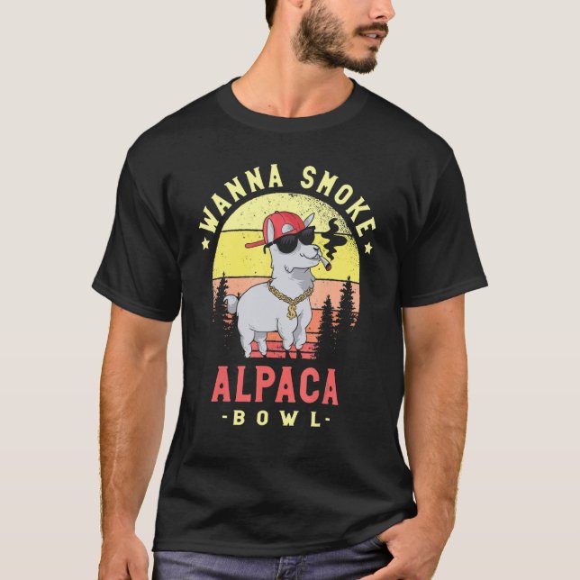 Wanna Smoke Alpaca Bowl Camelid Mammal Alpaca   T Shirt (Framsida)