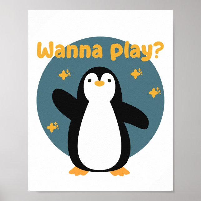 Wanna spelar Kawaii lustig, söt pingvin Poster (Framsidan)