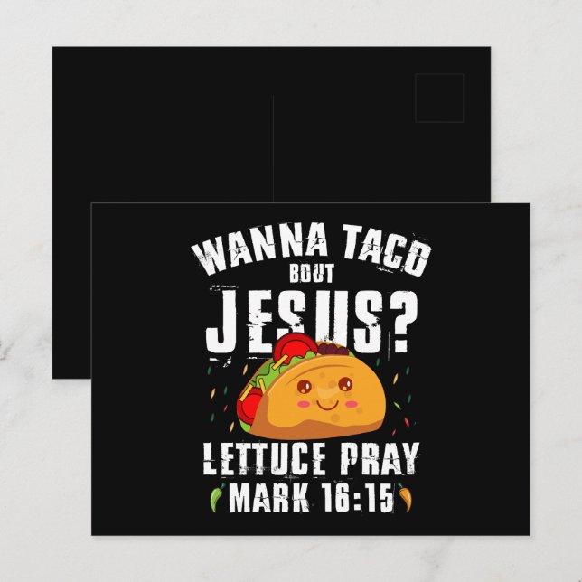 Wanna Taco Bout Jesus Cinco de Mayo Christian Vykort (Fram/baksida)