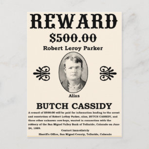 Wanted Butch Cassidy Vykort
