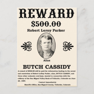 Wanted Butch Cassidy Vykort