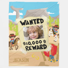 Wanted Cowboy med Photo and Namn, Little Boy Fleecefilt