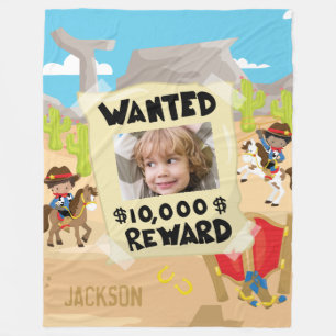 Wanted Cowboy med Photo and Namn, Little Boy Fleecefilt