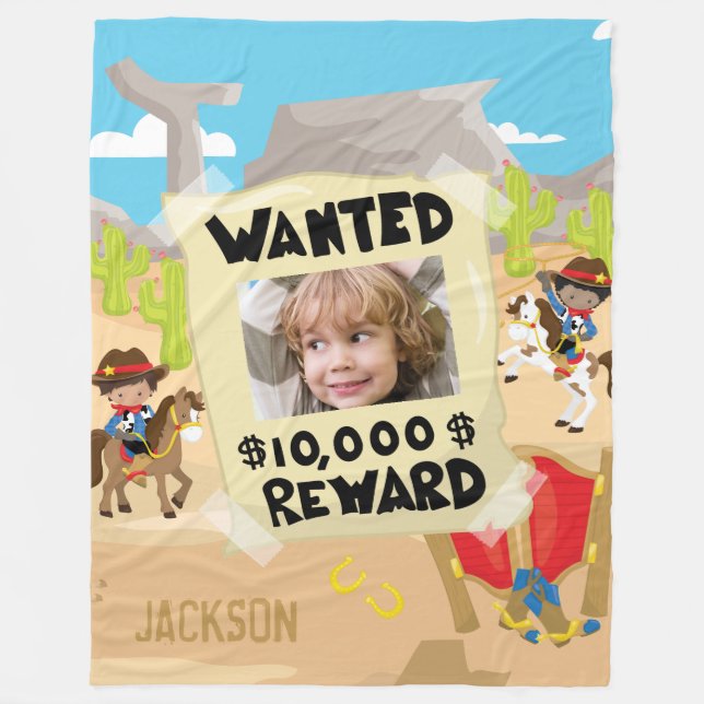 Wanted Cowboy med Photo and Namn, Little Boy Fleecefilt (Framsidan)