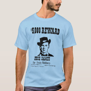 Wanted Jesse James Old Vintage Historical Blue T Shirt