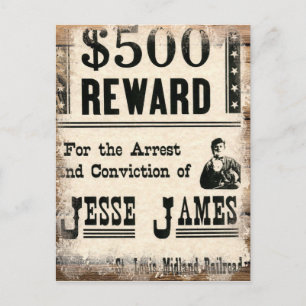 Wanted Jesse James Vykort