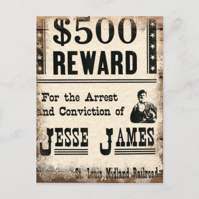 Wanted Jesse James Vykort (Framsida)